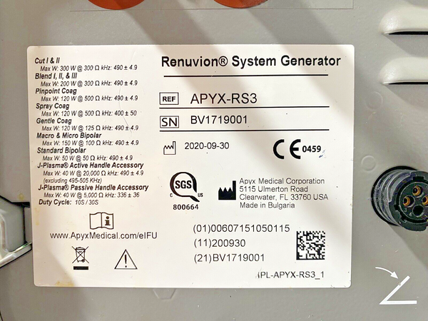APYX RENUVION APYX-RS3 J-Plasma System Generator