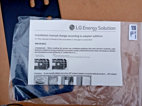 LG Chem RESU10H Gen2 JH3, 9.8 kWh Lithium Ion Battery (Secondary Pack)