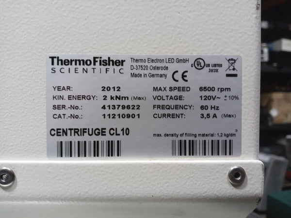 Thermo Fisher Scientific CL10 bench model Centrifuge and Rotor