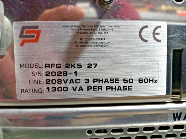 Coaxial Power Systems RFG 2K5-27 | 208VAC, 3PH, 50-60Hz, 1300VA/Ph
