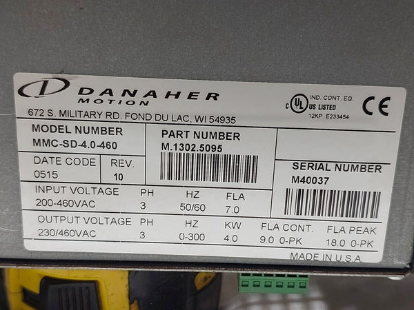 Danaher G&L Motion Control MMC-SD-8.0-460-D Servo Drive MMC smartdrive REV: 06
