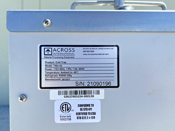 Across International T40x-UL Cold Trap, -40°C 4.6L Capacity 316L SST