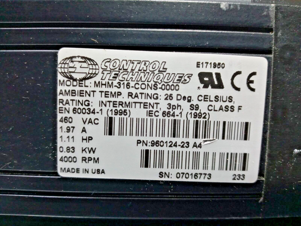 Control Techniques MHM-316-CONS-0000 Servo Motor w/Apex ABR090-S1-P2 Gearbox