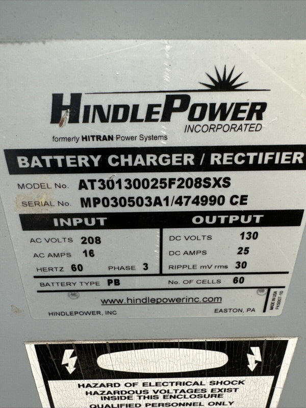 HindlePower SBS Battery Charger AT30 AT30130025F208SXS  208AC 16A to 130DC 25A