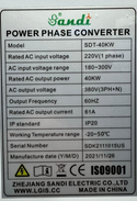 Sandi Power Phase Convertor SDT-40KW  Phase Converter by -1 to 3 Phase
