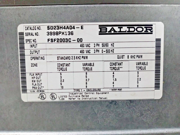 Baldor SD23H4A04-E AC SERVO Control, 460V, 23H, 4/5/8A, 1, RGN TRAN